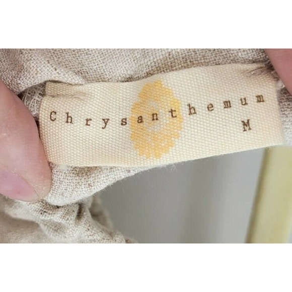 Chrysanthemum Women's M Tan Bell Sleeve Crochet Bell Sleeve Top Slouchy Linen - Picture 8 of 10